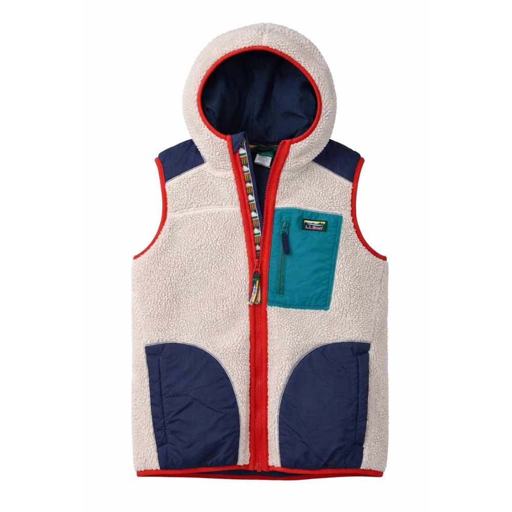 LL Bean Sherpa Vest Boys 10-12 Hooded Fleece Colorblock Gorpcore